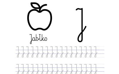 Pisanie po śladzie w liniaturze: Litera J (3 karty pracy)