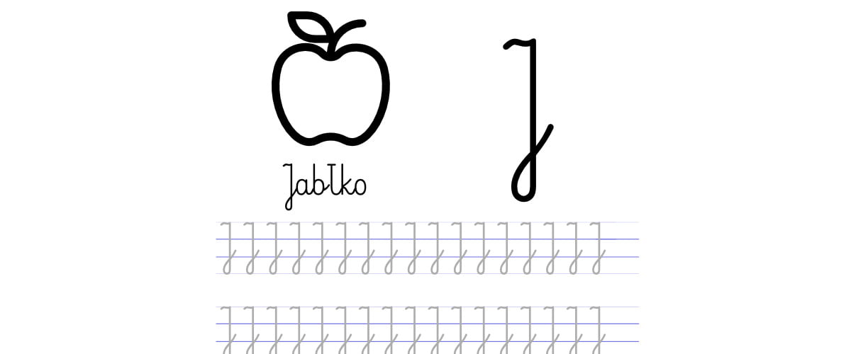Pisanie po śladzie w liniaturze: Litera J (3 karty pracy)