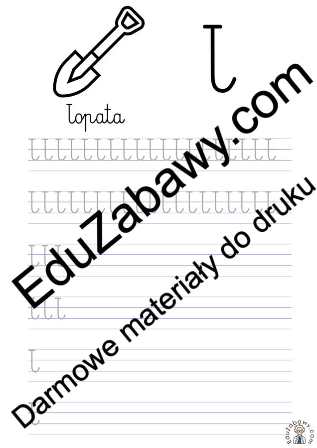 Pisanie po śladzie w liniaturze: Litera Ł (3 karty pracy)