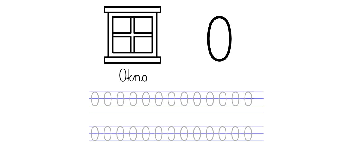 Pisanie po śladzie w liniaturze: Litera O (3 karty pracy)