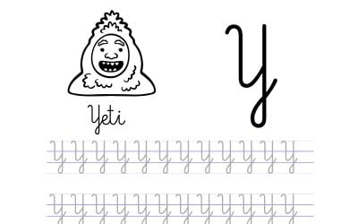 Pisanie po śladzie w liniaturze: Litera Y (3 karty pracy)