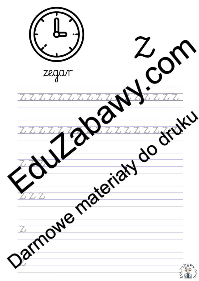 Pisanie po śladzie w liniaturze: Litera Z (3 karty pracy)