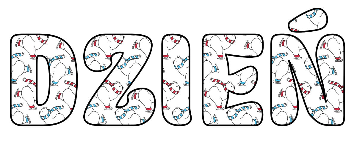 Napis do druku: Dzień Niedźwiedzia Polarnego w niedźwiedzie na łyżwach