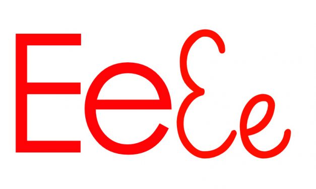 Czerwona samogłoska E do alfabetu szorstkiego
