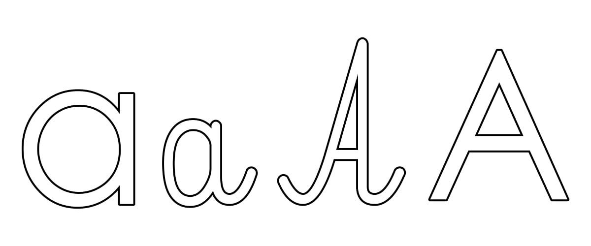 Kontury litery A pisane i drukowane (4 szablony)