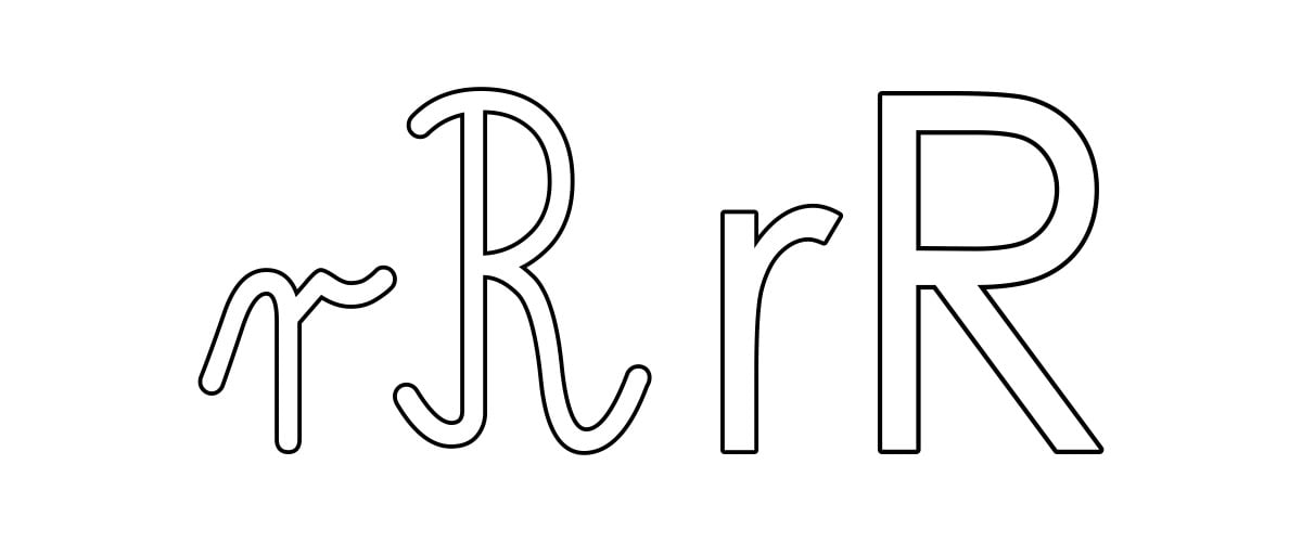 Kontury litery R pisane i drukowane (4 szablony)
