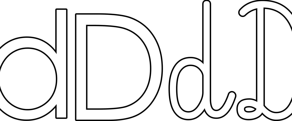Kontury litery D pisane i drukowane (4 szablony)