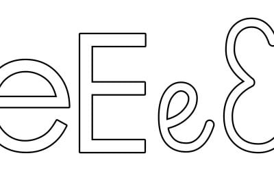 Kontury litery E pisane i drukowane (4 szablony)