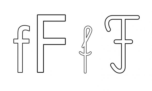 Kontury litery F pisane i drukowane (4 szablony)