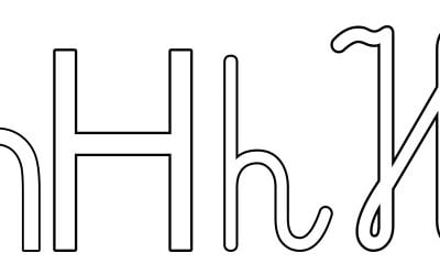 Kontury litery H pisane i drukowane (4 szablony)