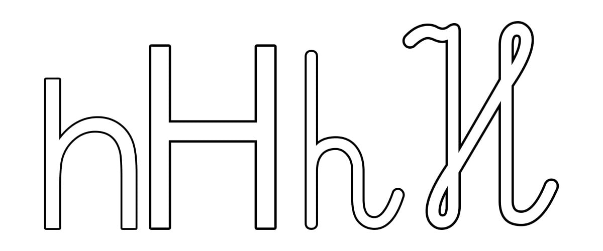 Kontury litery H pisane i drukowane (4 szablony)
