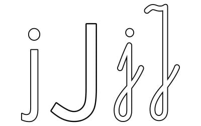Kontury litery J pisane i drukowane (4 szablony)