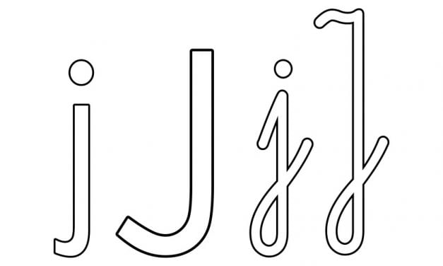 Kontury litery J pisane i drukowane (4 szablony)