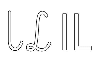 Kontury litery L pisane i drukowane (4 szablony)