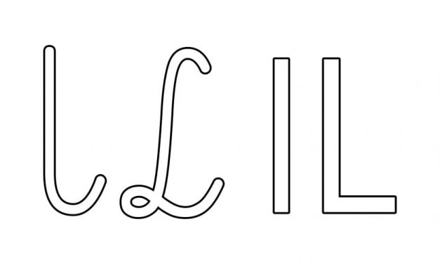 Kontury litery L pisane i drukowane (4 szablony)