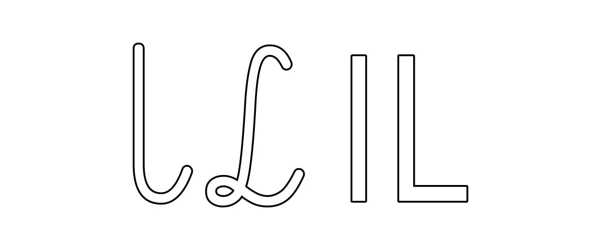 Kontury litery L pisane i drukowane (4 szablony)