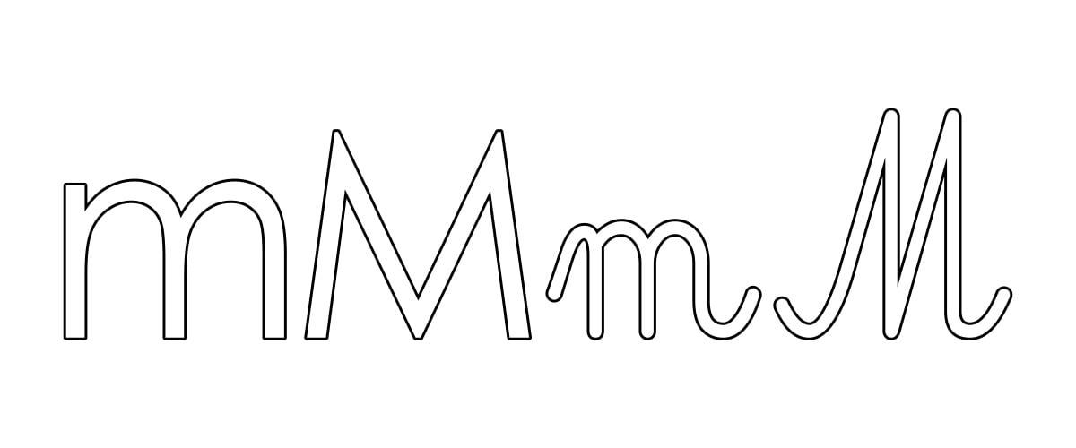 Kontury litery M pisane i drukowane (4 szablony)