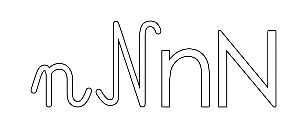 Kontury litery N pisane i drukowane (4 szablony)