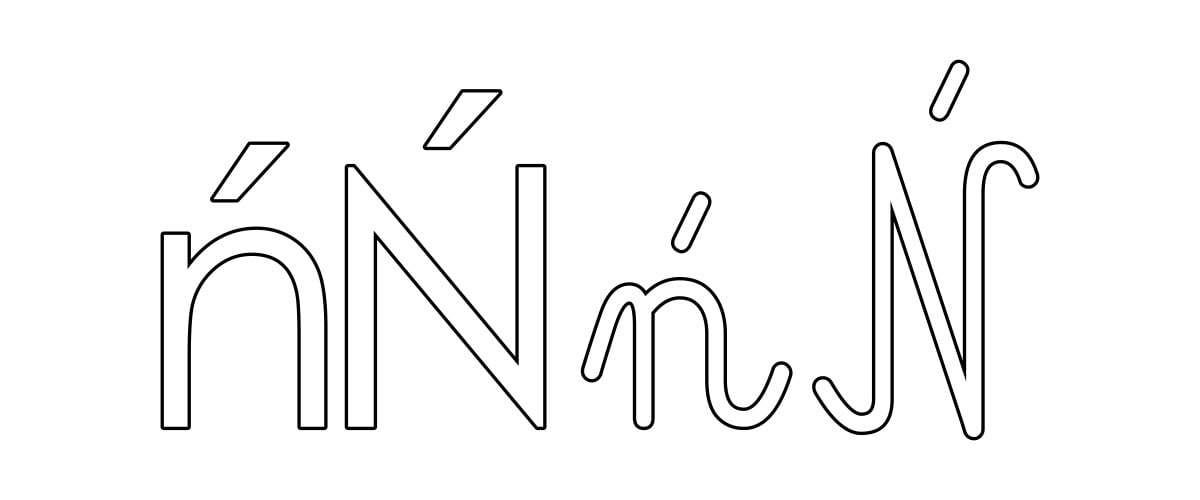 Kontury litery Ń pisane i drukowane (4 szablony)