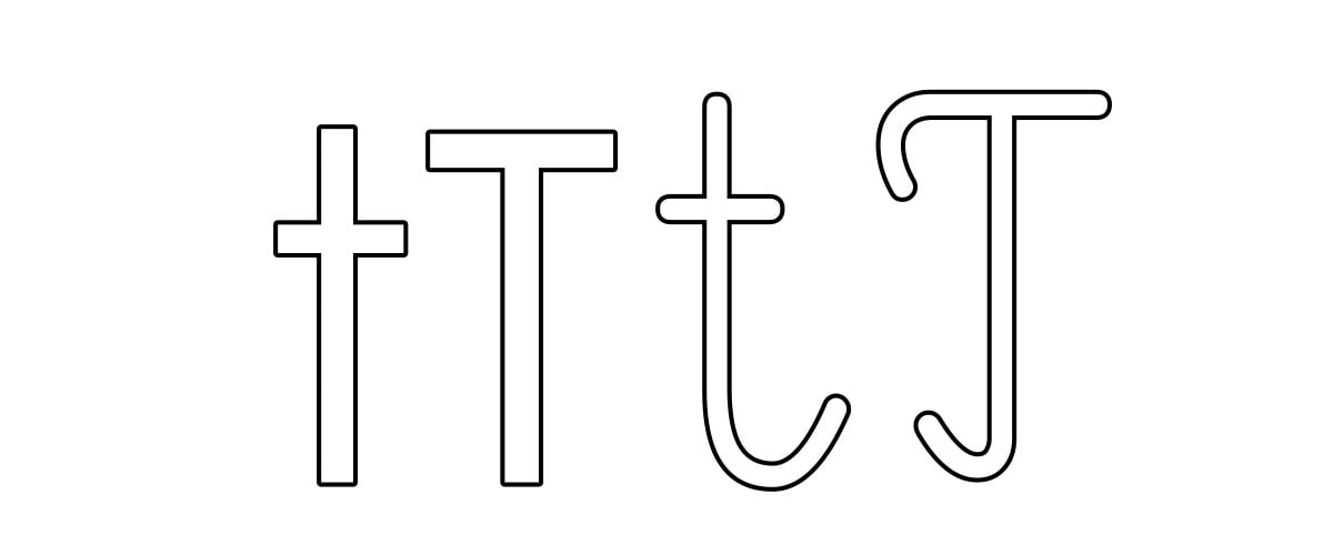 Kontury litery T pisane i drukowane (4 szablony)