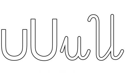 Kontury litery U pisane i drukowane (4 szablony)