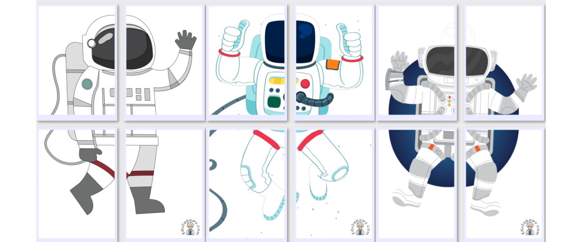 Dekoracje XXL do druku: Astronauta / kosmonauta (10 szablonów)