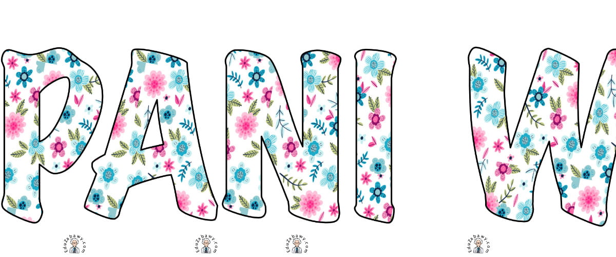 Napis do druku: Pani Wiosna w kwiaty