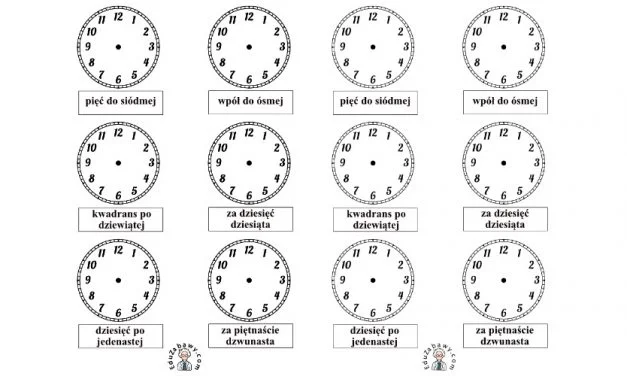 Nauka zegara – dorysuj wskazówki wg podpisów