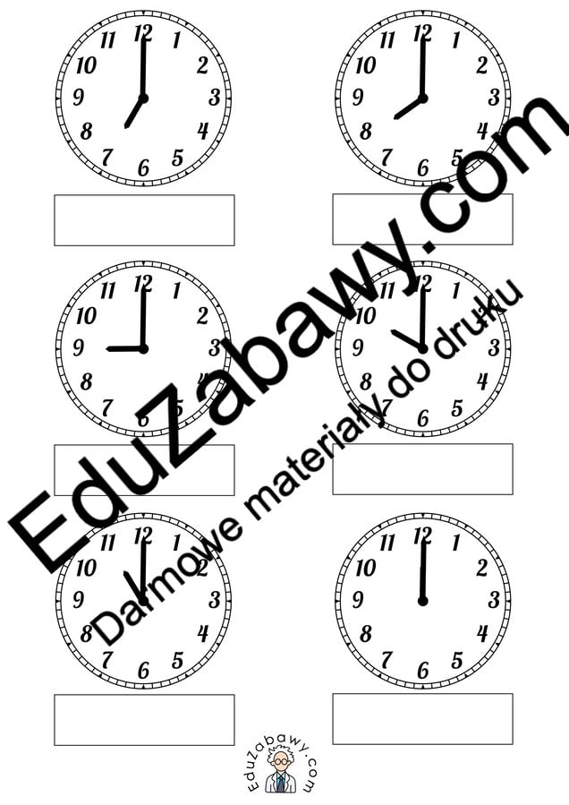 Pod każdym z zegarów zapisz godzinę, którą wskazuje Dzień Matematyki Matematyka Nauka zegara 