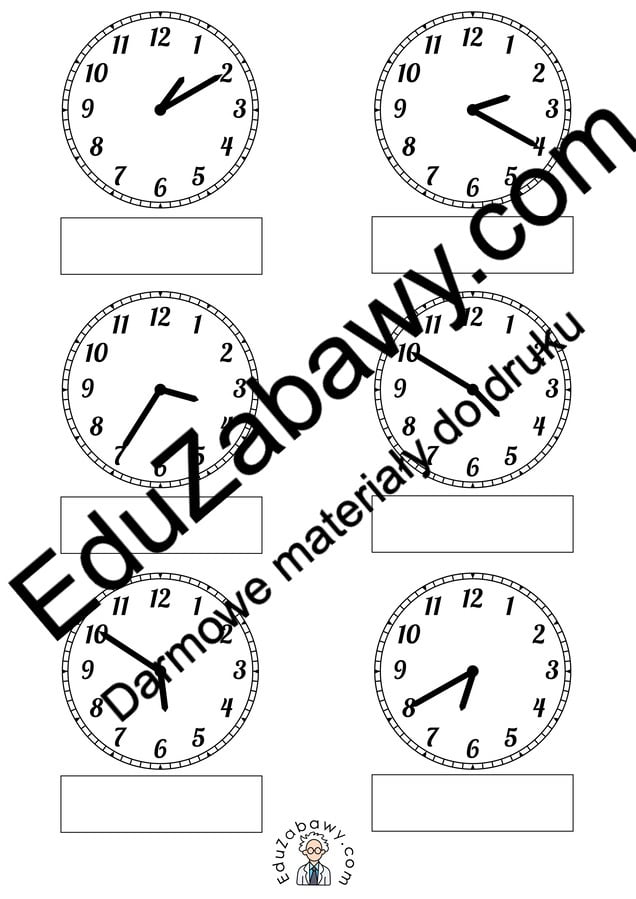 Pod każdym z zegarów zapisz godzinę, którą wskazuje Dzień Matematyki Matematyka Nauka zegara 