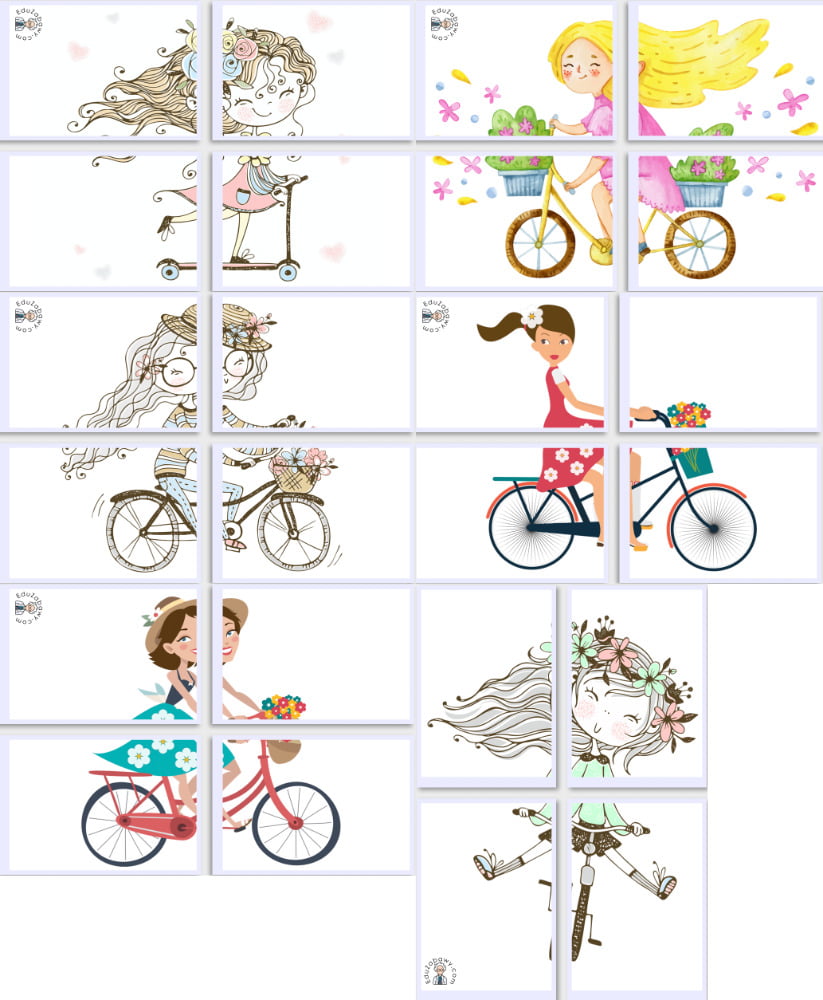Dekoracje XXL do druku: Pani Wiosna na rowerze (7 szablonów)