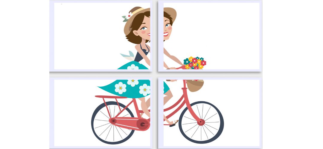Dekoracje XXL: Pani Wiosna na rowerze (7 szablonów)