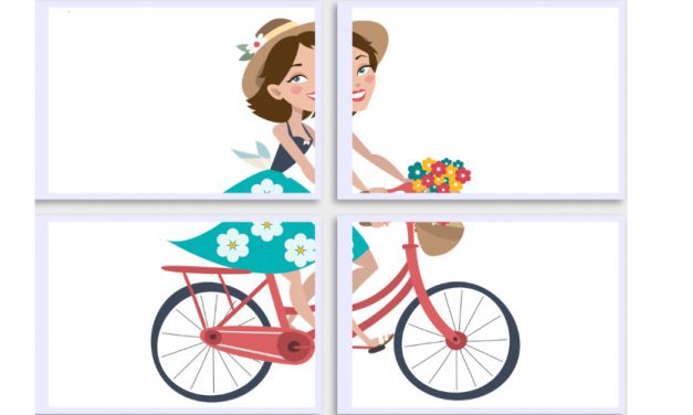 Dekoracje XXL do druku: Pani Wiosna na rowerze (7 szablonów)