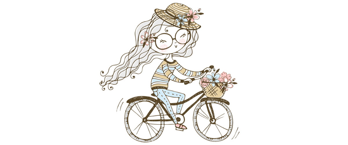 Dekoracje do druku: Pani Wiosna na rowerze (7 szablonów)