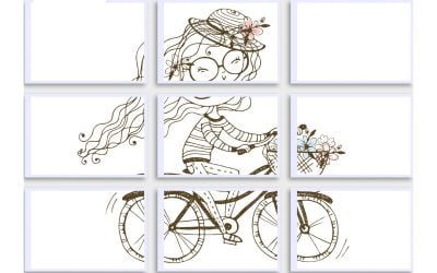 Kolorowanki XXL do druku: Pani Wiosna na rowerze (8 szablonów)