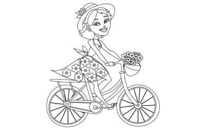 Kolorowanki do druku: Pani Wiosna na rowerze (8 szablonów)