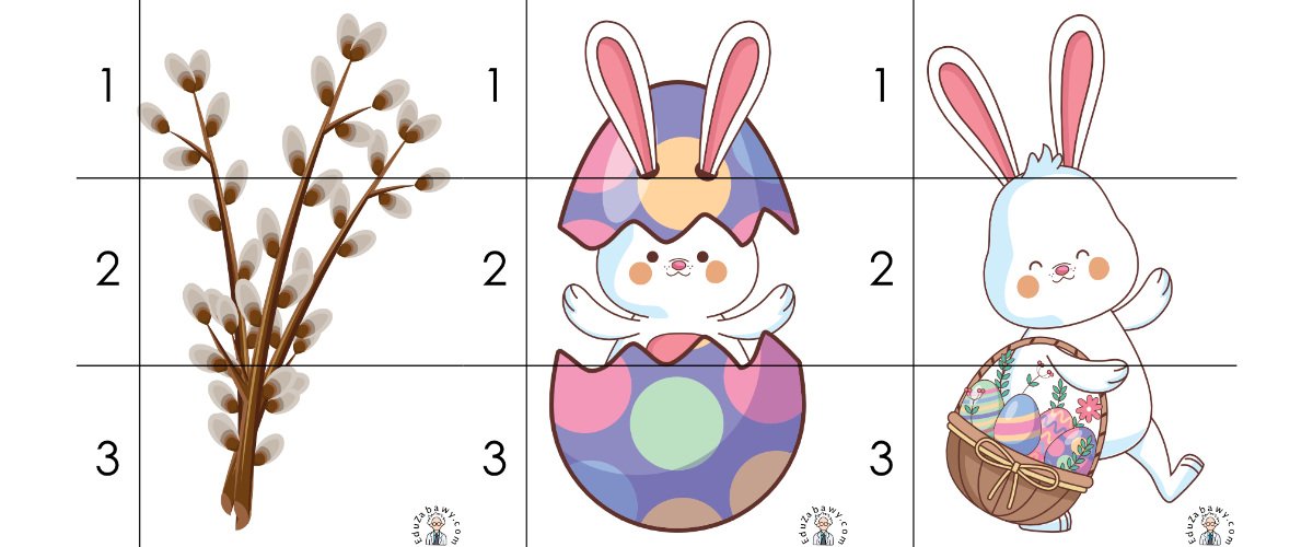 Karty pracy: Puzzle 3 elementy: Wielkanoc