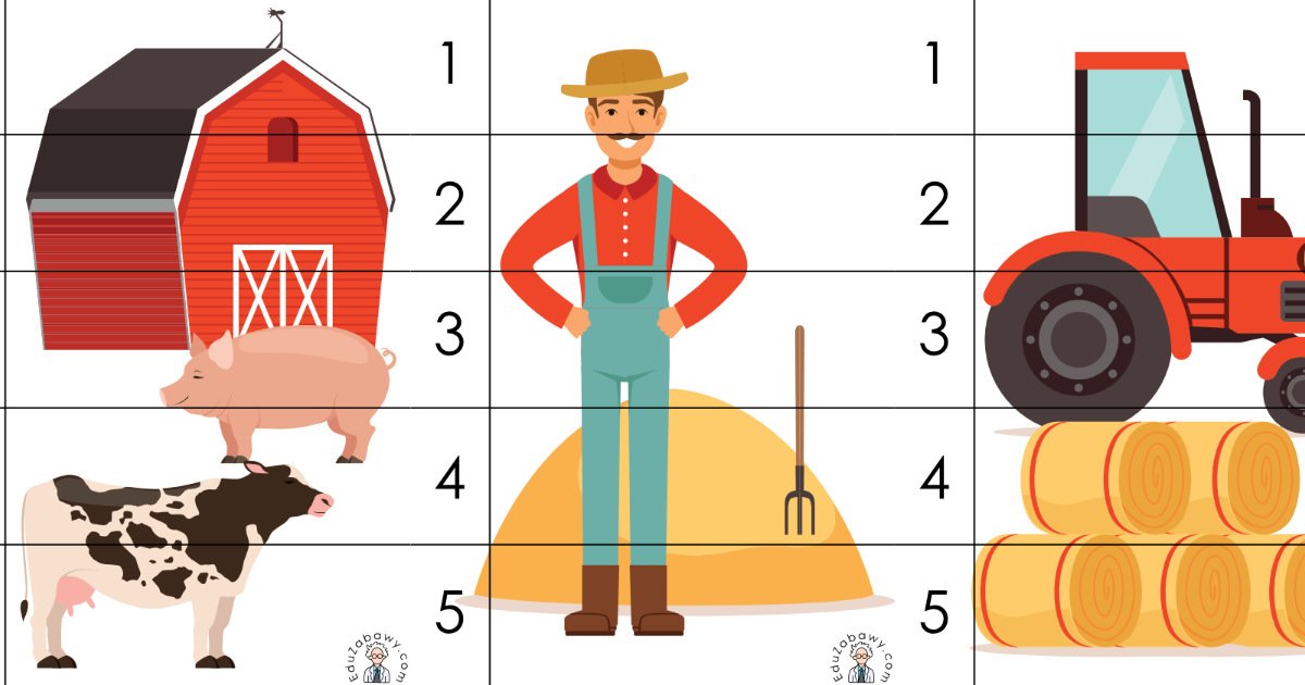 Karty pracy: Puzzle 5 elementów: Na wsi