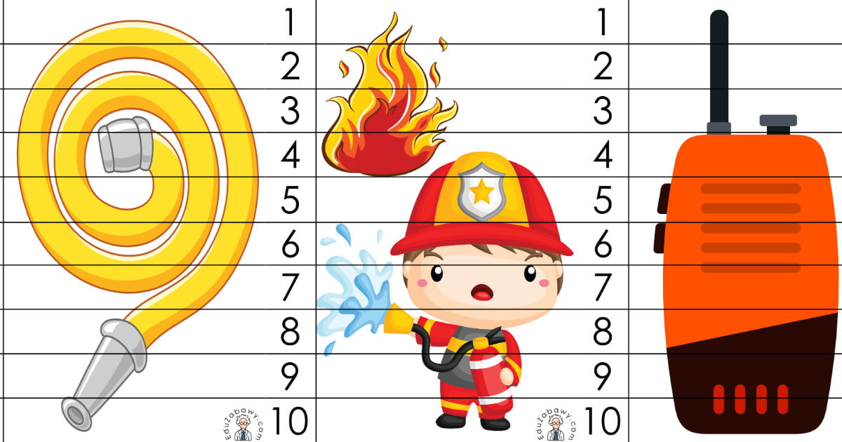 Karty pracy: Puzzle 10 elementów: Strażak