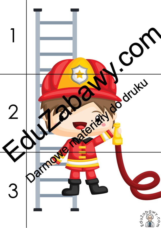 Karty pracy: Puzzle 3 elementy: Strażak