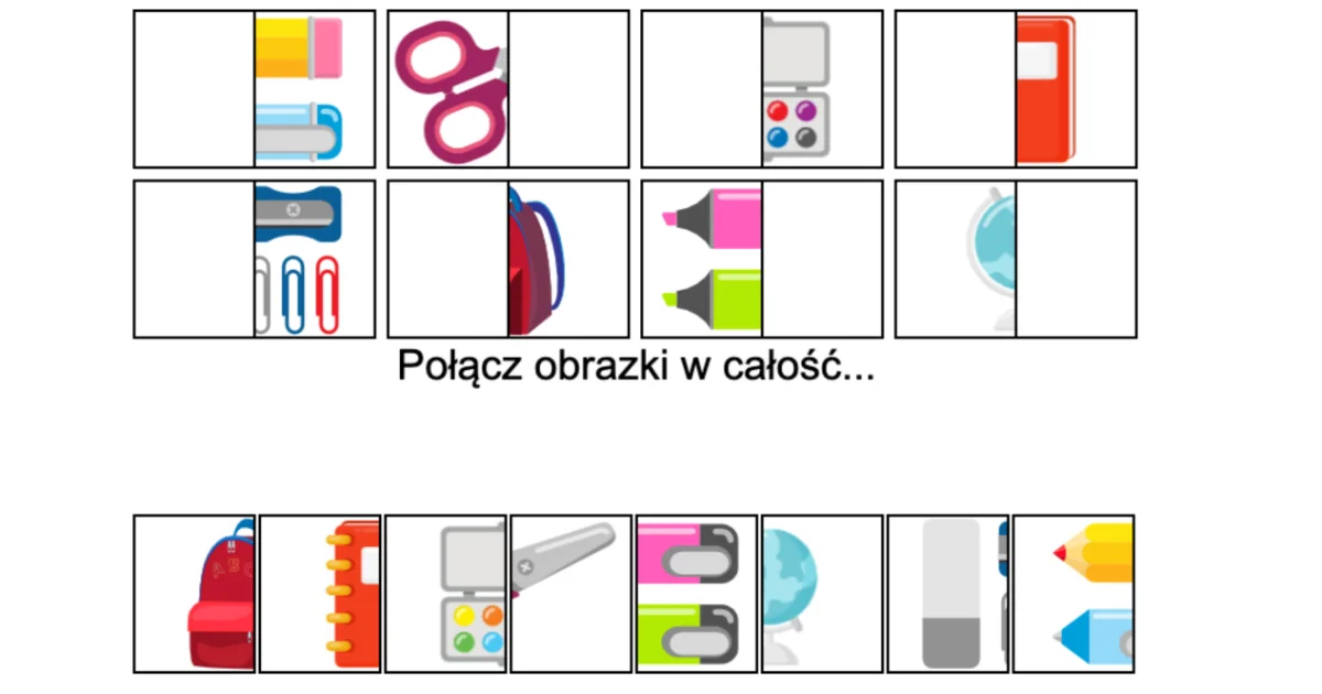 Gra online: Połącz obrazki: Przybory szkolne