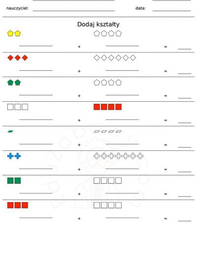 Generator kart pracy: Dodawanie na obrazkach 1