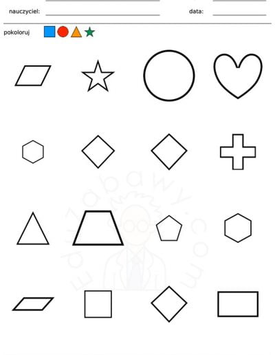 Generator kart pracy: Pokoloruj kształty 3