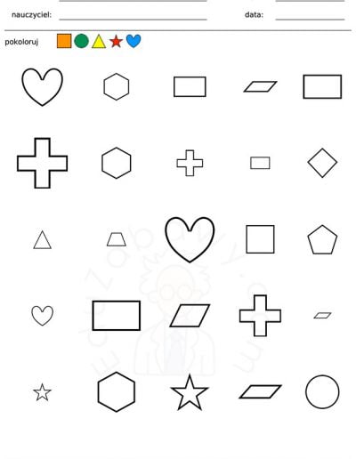 Generator kart pracy: Pokoloruj kształty 2