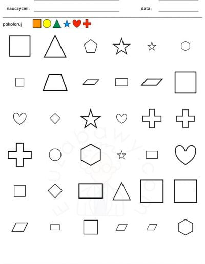 Generator kart pracy: Pokoloruj kształty 1
