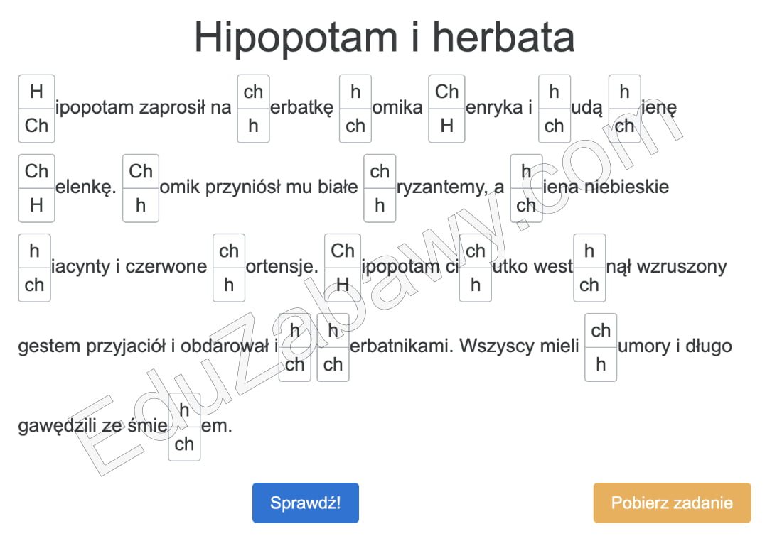 Dyktando: Hipopotam i herbata (pisownia ch i h)