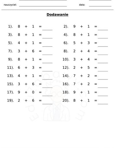 Generator kart pracy: dodawanie 3
