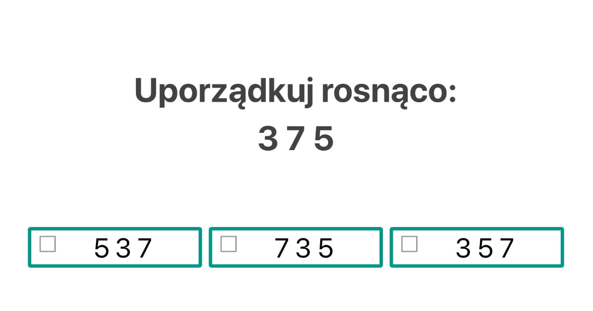 Quiz: Uporządkuj liczby rosnąco (do 10)