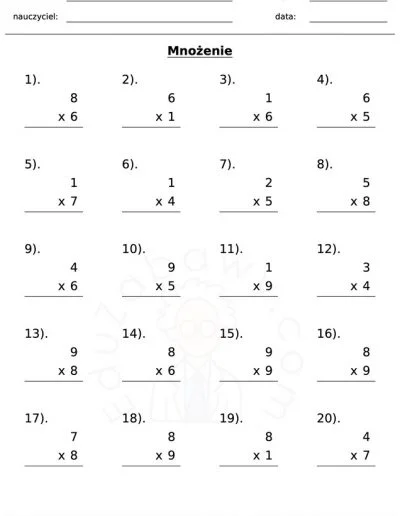 Generator kart pracy: mnożenie 1