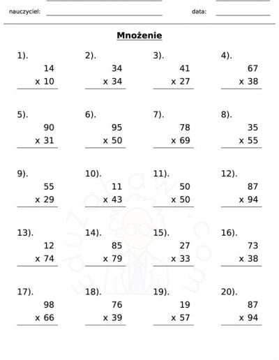 Generator kart pracy: mnożenie 3